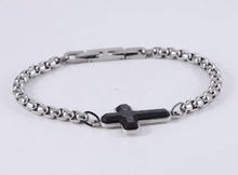 画像をギャラリービューアに読み込む, BSS934 STAINLESS STEEL CROSS BRACELET WITH FORGED CARBON AAB CO..