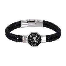 画像をギャラリービューアに読み込む, BSS935 STAINLESS STEEL LEATHER BRACELET WITH LION AAB CO..