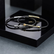 画像をギャラリービューアに読み込む, BSS981 STAINLESS STEEL CABLE BRACELET WITH BLACK CZ AAB CO..