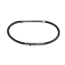画像をギャラリービューアに読み込む, BSS981 STAINLESS STEEL CABLE BRACELET WITH BLACK CZ AAB CO..