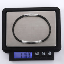 画像をギャラリービューアに読み込む, BSS981 STAINLESS STEEL CABLE BRACELET WITH BLACK CZ AAB CO..