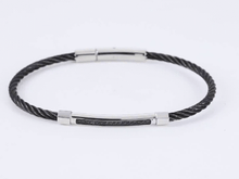 画像をギャラリービューアに読み込む, BSS981 STAINLESS STEEL CABLE BRACELET WITH BLACK CZ AAB CO..