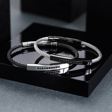 画像をギャラリービューアに読み込む, BSS982 STAINLESS STEEL CABLE BRACELET WITH BLACK CZ AAB CO..