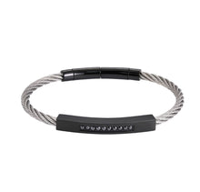 画像をギャラリービューアに読み込む, BSS982 STAINLESS STEEL CABLE BRACELET WITH BLACK CZ AAB CO..