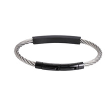 画像をギャラリービューアに読み込む, BSS982 STAINLESS STEEL CABLE BRACELET WITH BLACK CZ AAB CO..