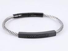 画像をギャラリービューアに読み込む, BSS982 STAINLESS STEEL CABLE BRACELET WITH BLACK CZ AAB CO..