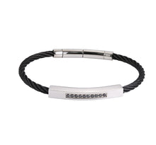 画像をギャラリービューアに読み込む, BSS982 STAINLESS STEEL CABLE BRACELET WITH BLACK CZ AAB CO..