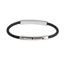 画像をギャラリービューアに読み込む, BSS982 STAINLESS STEEL CABLE BRACELET WITH BLACK CZ AAB CO..