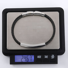 画像をギャラリービューアに読み込む, BSS982 STAINLESS STEEL CABLE BRACELET WITH BLACK CZ AAB CO..