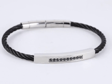 画像をギャラリービューアに読み込む, BSS982 STAINLESS STEEL CABLE BRACELET WITH BLACK CZ AAB CO..