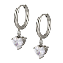 画像をギャラリービューアに読み込む, stainless steel jewelry, heart earring, lady jewelry, CZ earring