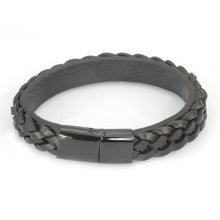 画像をギャラリービューアに読み込む, MBSS23 LEATHER BRACELET WITH STAINLESS STEEL CLOSURE AAB CO..