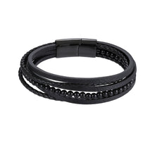 画像をギャラリービューアに読み込む, MBSS26 STAINLESS STEEL BRACELET WITH LEATHER AND ONYX AAB CO..