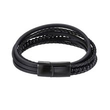画像をギャラリービューアに読み込む, MBSS26 STAINLESS STEEL BRACELET WITH LEATHER AND ONYX AAB CO..