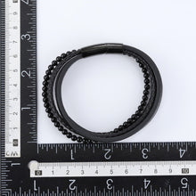 画像をギャラリービューアに読み込む, MBSS26 STAINLESS STEEL BRACELET WITH LEATHER AND ONYX AAB CO..