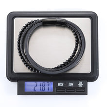 画像をギャラリービューアに読み込む, MBSS26 STAINLESS STEEL BRACELET WITH LEATHER AND ONYX AAB CO..