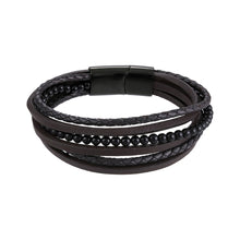 画像をギャラリービューアに読み込む, MBSS26 STAINLESS STEEL BRACELET WITH LEATHER AND ONYX AAB CO..