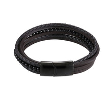 画像をギャラリービューアに読み込む, MBSS26 STAINLESS STEEL BRACELET WITH LEATHER AND ONYX AAB CO..