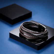 画像をギャラリービューアに読み込む, MBSS26 STAINLESS STEEL BRACELET WITH LEATHER AND ONYX AAB CO..