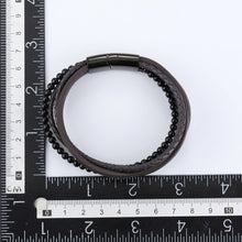 画像をギャラリービューアに読み込む, MBSS26 STAINLESS STEEL BRACELET WITH LEATHER AND ONYX AAB CO..