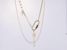 画像をギャラリービューアに読み込む, MNSS23 STAINLESS STEEL MULTI CHAIN NECKLACE WITH PEARL AAB CO..