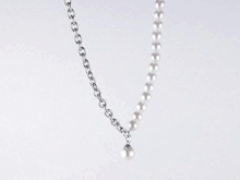 画像をギャラリービューアに読み込む, NSS801 STAINLESS STEEL NECKLACE WITH SHELL PEARL AAB CO..