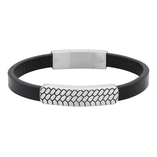 BSS555 STAINLESS STEEL BRACELET+LEATHER AAB CO..