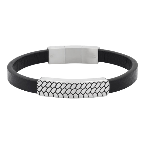 BSS555 STAINLESS STEEL BRACELET+LEATHER AAB CO..