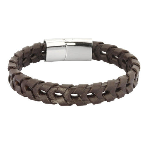 BSS560 STAINLESS STEEL  LEATHER BRACELET AAB CO..