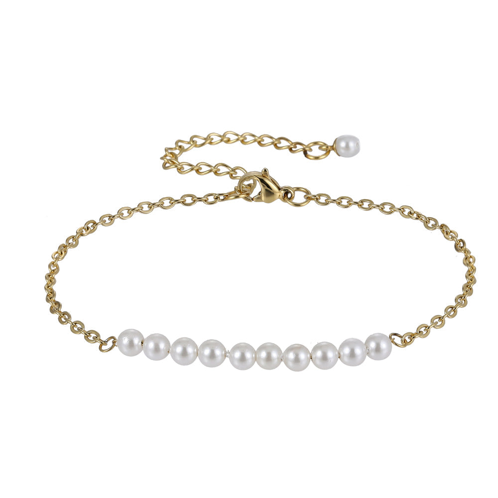 BSS883 STAINLESS STEEL BRACELET WITH SHELL PEARL AAB CO..