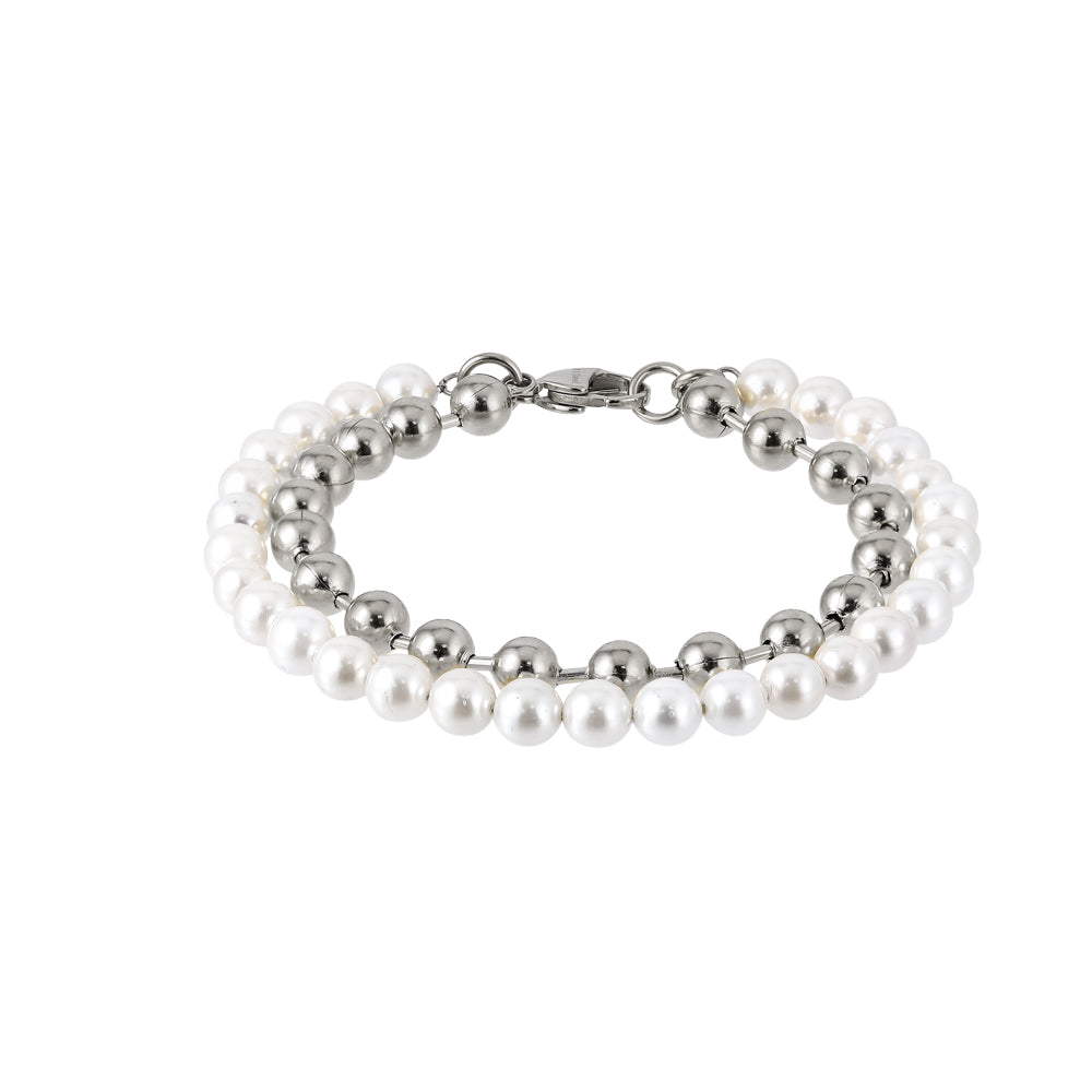 BSS906 STAINLESS STEEL BRACELET WITH SHELL PEARL AAB CO..