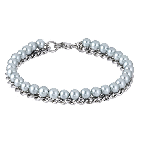 BSS929 STAINLESS STEEL BRACELET WITH SHELL PEARL AAB CO..