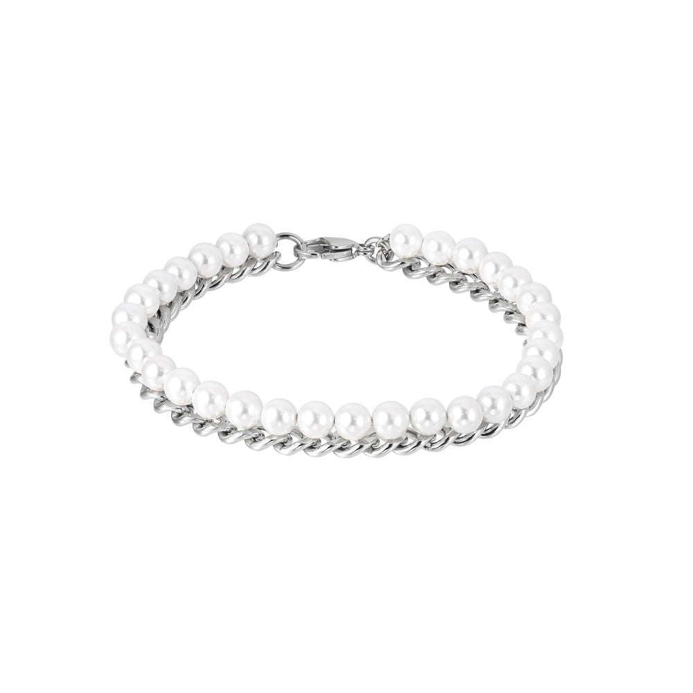 BSS929 STAINLESS STEEL BRACELET WITH SHELL PEARL AAB CO..