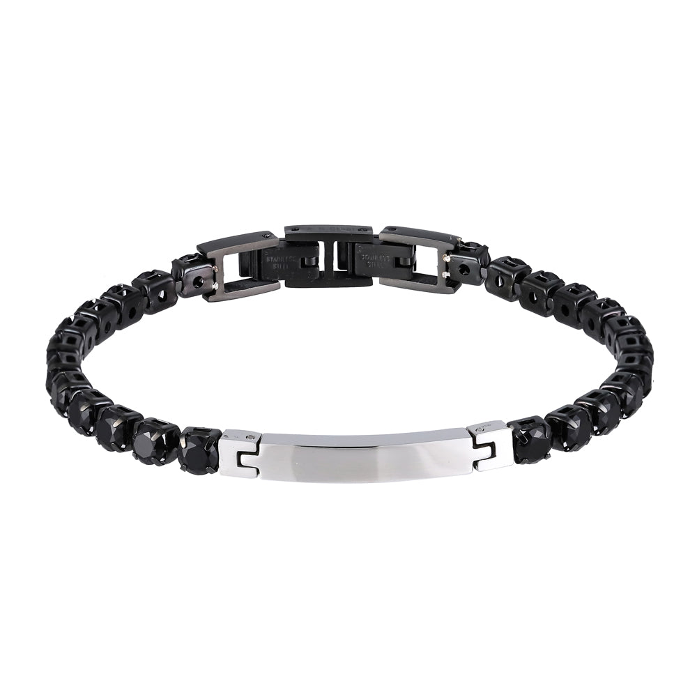 BSS951 STAINLESS STEEL TENNIS BRACELET WITH ROUND CZ AAB CO..