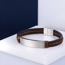 画像をギャラリービューアに読み込む, BSS979 STAINLESS STEEL LEATHER BRACELET WITH ID PLATE AAB CO..
