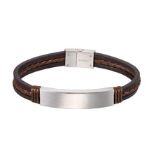 画像をギャラリービューアに読み込む, BSS979 STAINLESS STEEL LEATHER BRACELET WITH ID PLATE AAB CO..
