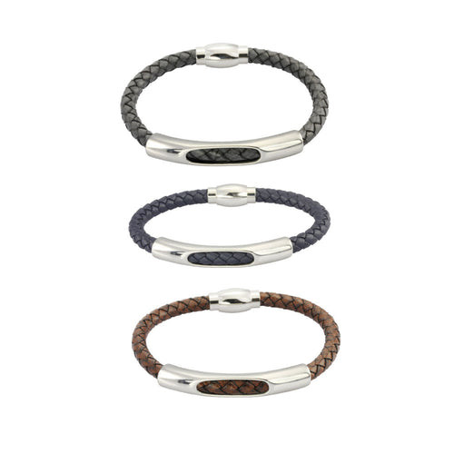 BSS644 STAINLESS STEEL LEATHER BRACELET AAB CO..