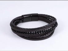 画像をギャラリービューアに読み込む, MBSS26 STAINLESS STEEL BRACELET WITH LEATHER AND ONYX AAB CO..
