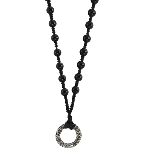 MNSS12 BEAD NECKLACE WITH STAINLESS STEEL RING AAB CO..