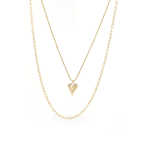 MNSS26 STAINLESS STEEL MULTI CHAIN NECKLACE WITH HEART AAB CO..