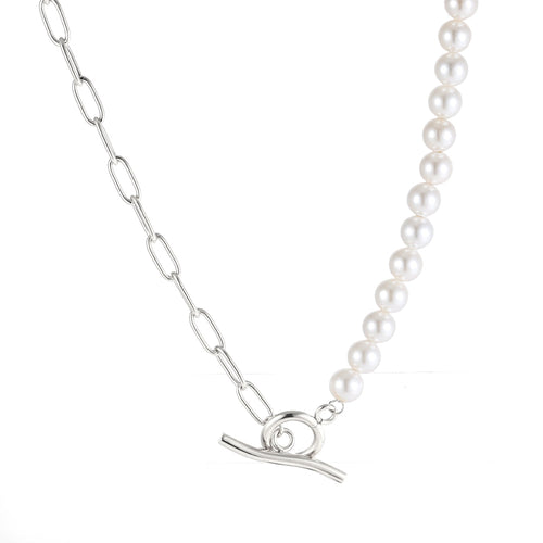 NSS797 STAINLESS STEEL NECKLACE WITH SHELL PEARL AAB CO..