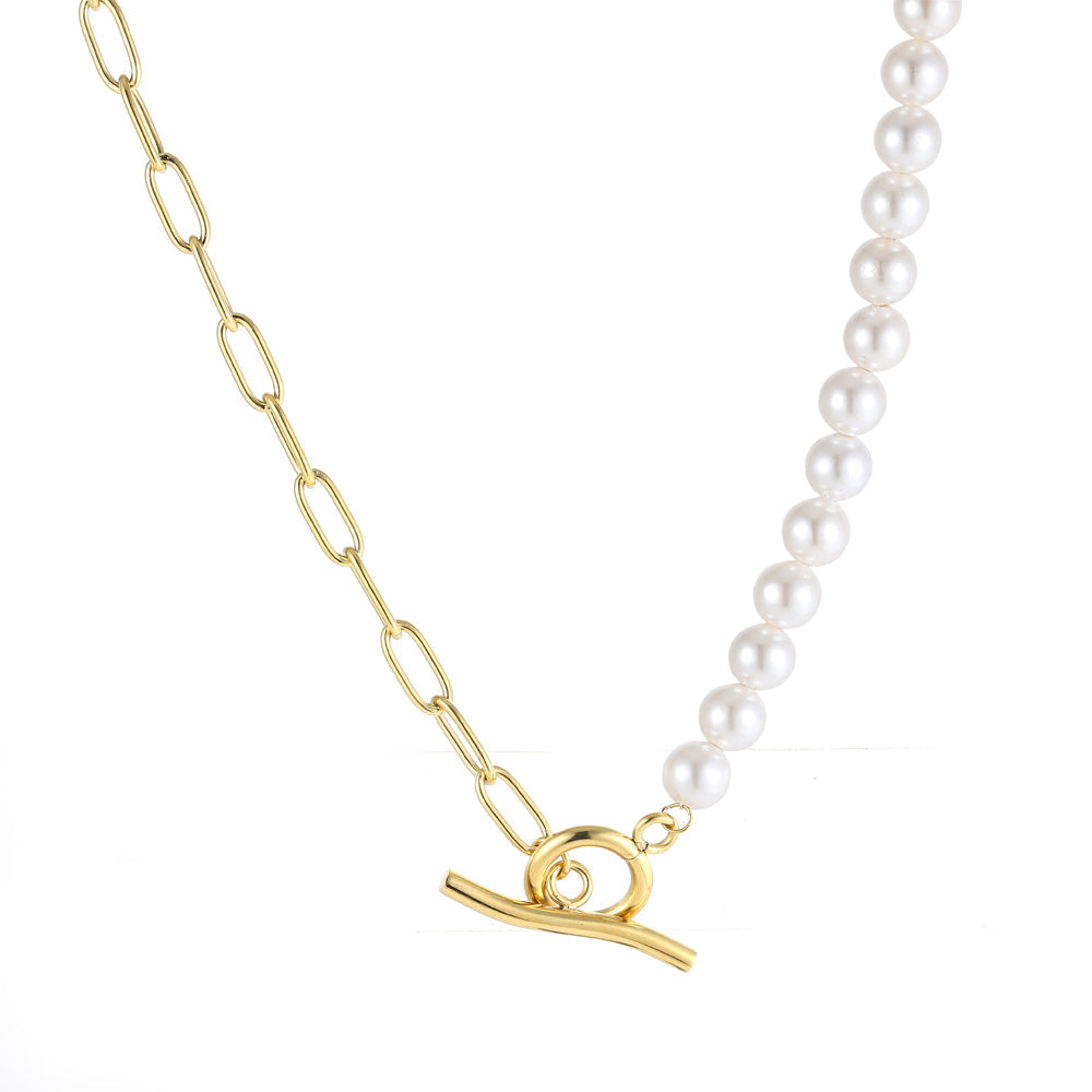 NSS797 STAINLESS STEEL NECKLACE WITH SHELL PEARL AAB CO..