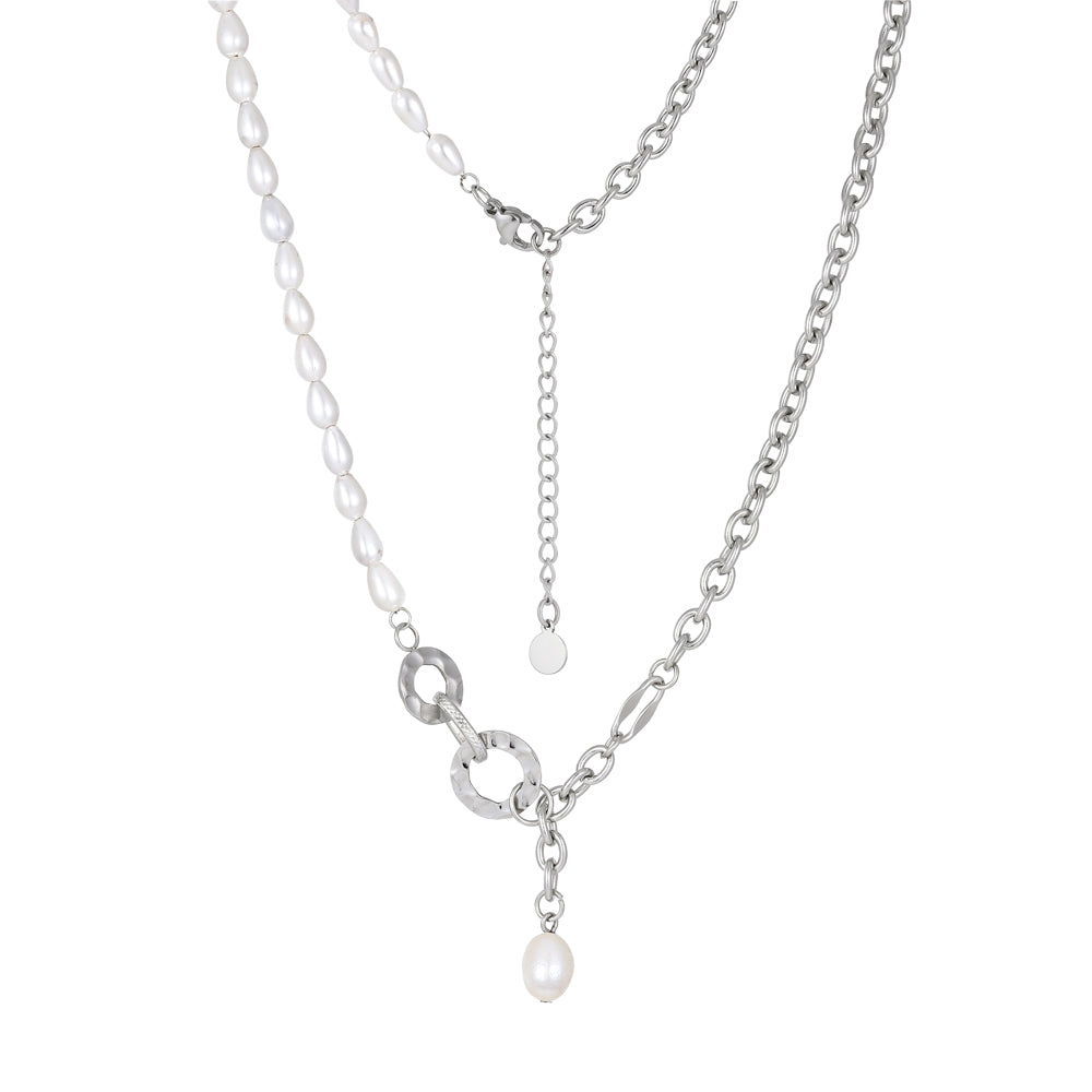 NSS798 STAINLESS STEEL NECKLACE WITH PEARL AAB CO..