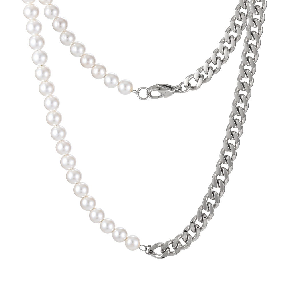 NSS863 STAINLESS STEEL NECKLACE WITH SHELL PEARL AAB CO..